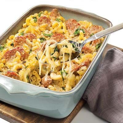 Our Recipes - Macaroni and cheese with spinach and sausage | Marché Bonichoix