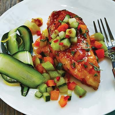 Our Recipes - Chicken with grilled honeydew melon and cucumber salsa | Marché Bonichoix