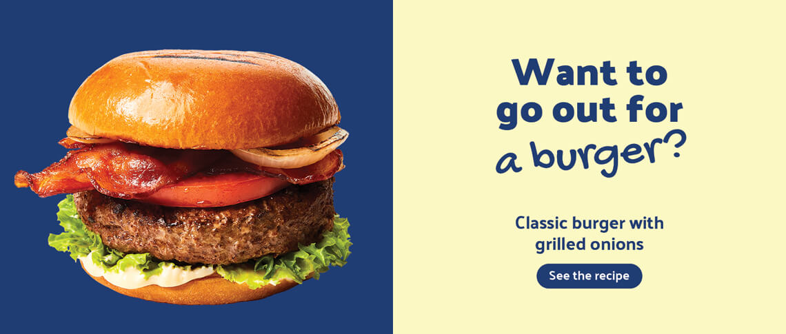 Classic burger with grilled onions