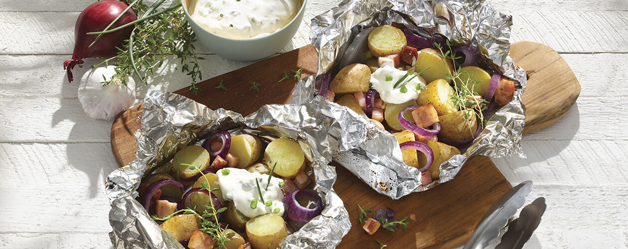 Our Recipes - Baby potatoes and bacon en papillote | Marché Bonichoix