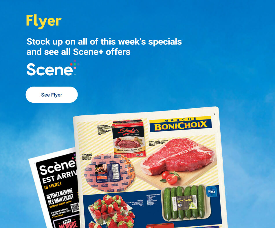 Text Reading "Stock up on all of this week's specials and see all scene plus offers by clicking on the See Flyer button."