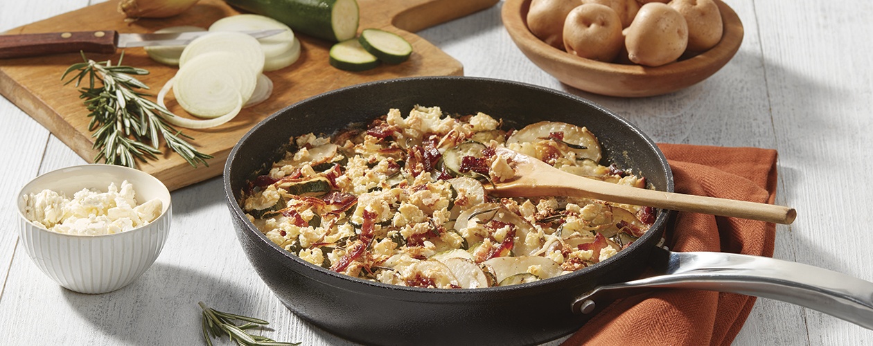 Our Recipes - Potato, zucchini, and bacon gratin | Marché Bonichoix