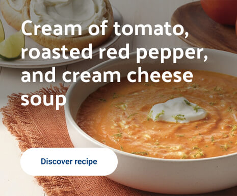 Cream of tomato, roasted red pepper, and cream cheese soup