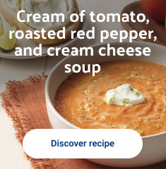 Cream of tomato, roasted red pepper, and cream cheese soup