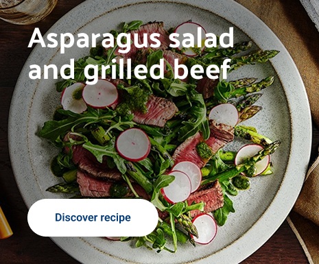 Asparagus salad and grilled beef