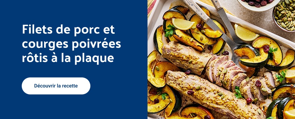 Filets de porc et courges poivrées rôtis à la plaque
