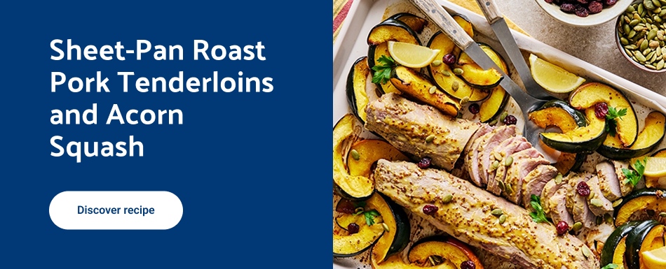 Sheet pan roast pork tenderloins and acorn squash