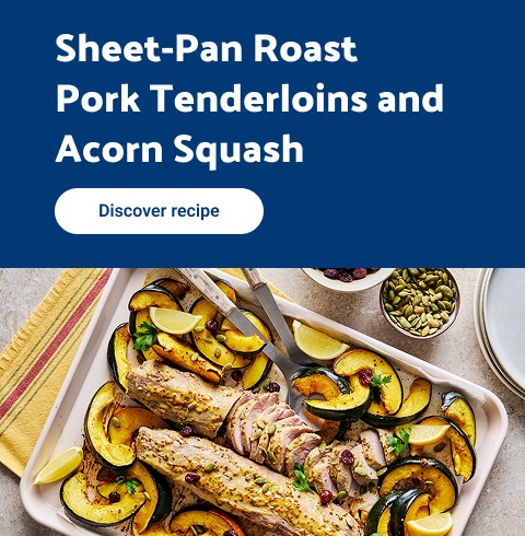 Sheet pan roast pork tenderloins and acorn squash