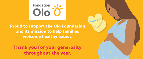 Text reading: "Proud to support the olo foundation and its mission to help families welcome healthy babies".