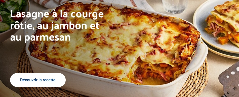 Lasagne à la courge rôtie, au jambon et au parmesan